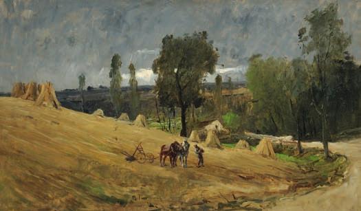 Munkácsy Mihály: Szántás Colpachon (1885 körül; v. Pákh Imre gyűjteménye, USA) ilyenfajta eke szállítása hosszabb úton járművel történik.