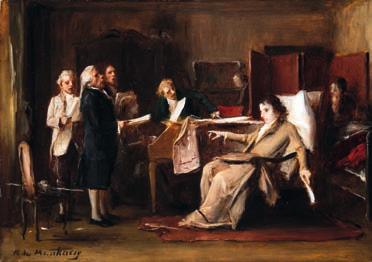 1886 Egy teátrális vízió: a Mozart halála A kép a nagy zeneszerző halálát romantikus futamokkal átjárt legendában meséli el, melynek lényege, hogy a Requiemet dirigáló Mozart a lakásán rendezett