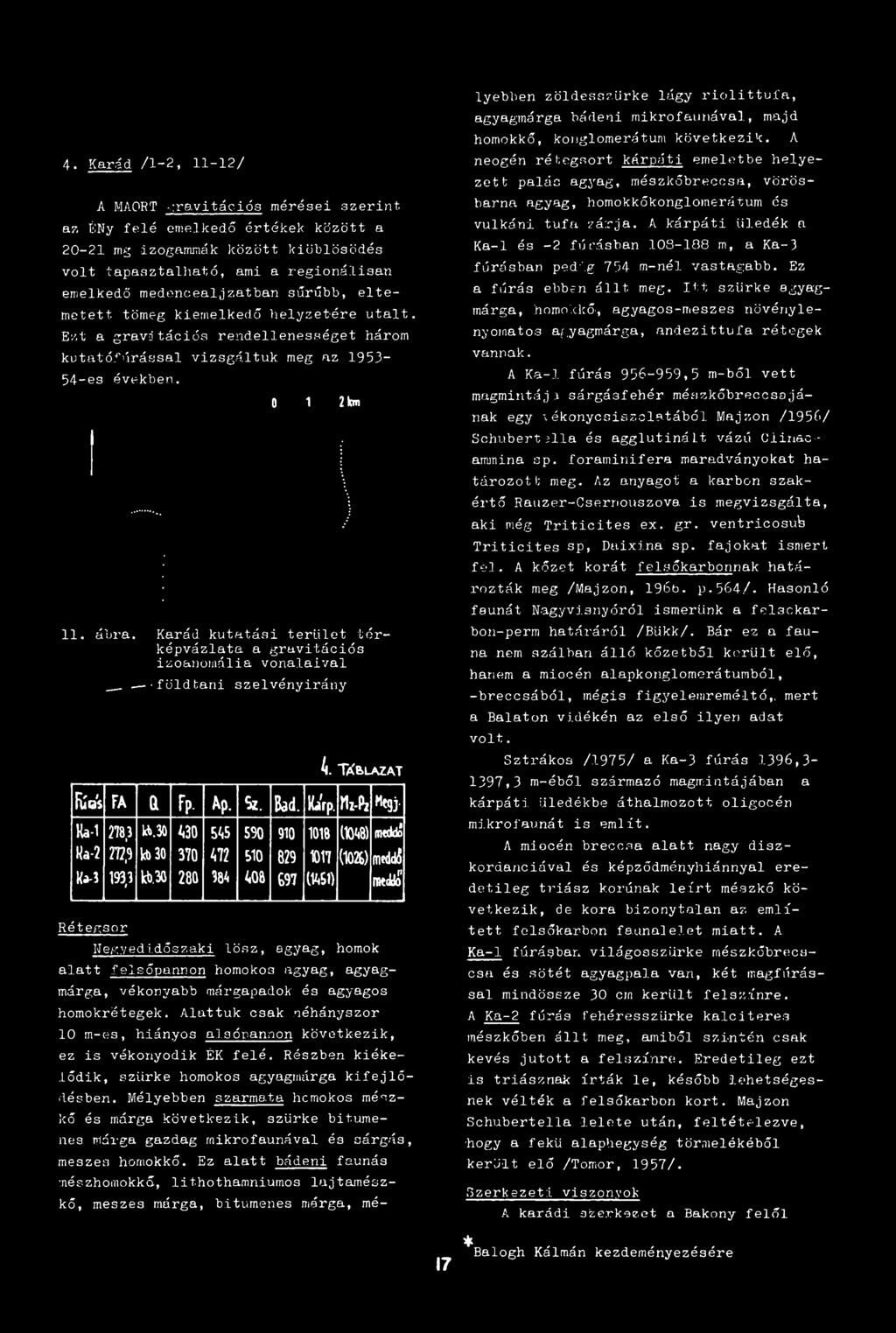 Karád kutatási terület térképvázlata a gravitációs izo&nomália vonalaival -földtani szelvényirány 4. Ta'&lazat f iía 's FA a Fp- A p. S z. B a d. Ka'rp. Mx-Pz M q j. Ka-1 278,3 tó.