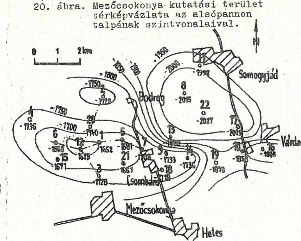 Számú jelentés/ a mernyei kutatási területtől1dny-ra törésvonal' által elkülönült' rög1volt Várható, és ennek magasabb helyzetű ÉK~i részén Szükséges- iiék mutatkozott' két kutatófúrás mélyítése.