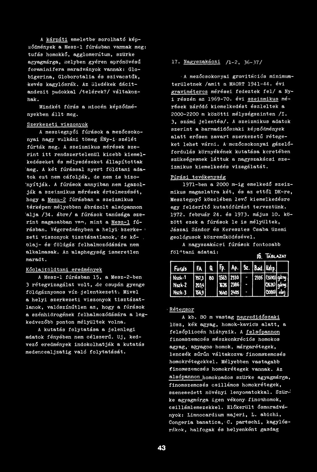 A fúrások annyiban nem igazolják a Szeizmikus mérések értelmezését, hogy a Mesz-2 fúrásban a szeizmikus térképen- mélyebben ábrázolt alsópannon :alja /3 4.