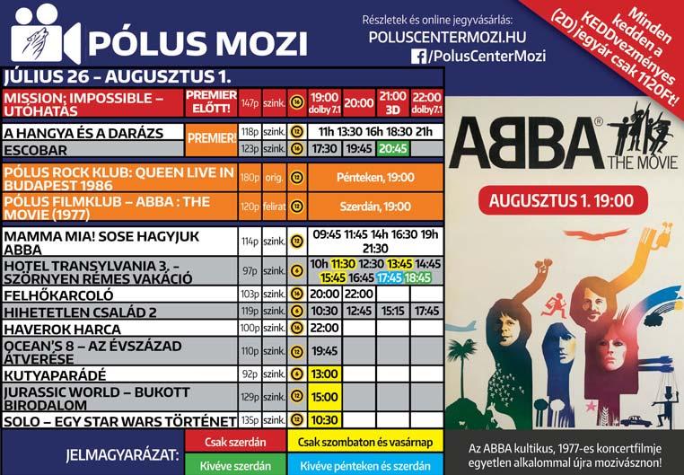 ném. fr. dán svéd) 51 29-én 15.30. Férfiak fecskében (fel. ang.) 50 16.45, 18.45, 20.45, júl. 28 29. 14.45 is. árom tánc (magy.) 50 31-én 16.30. ÍZLÉS SZERINT FŰSZEREZE 2 (fel. ol. brazil) 50 21h.