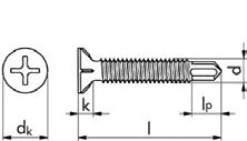 reca önfúró-önmetsző csavarok sef driing screws acé műanyag abakokhoz, süyesztett fejje, metrikus menet, PH-kereszthorony, maróbordákka Cikkszám 0212 004 Befogószár mérete PH 2 dk 7,5 k 2,3 p 5 d M 4