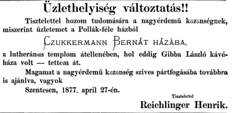 ) közöltette a Szentesi Lapban, tett még egy kísérletet üzlete újbóli