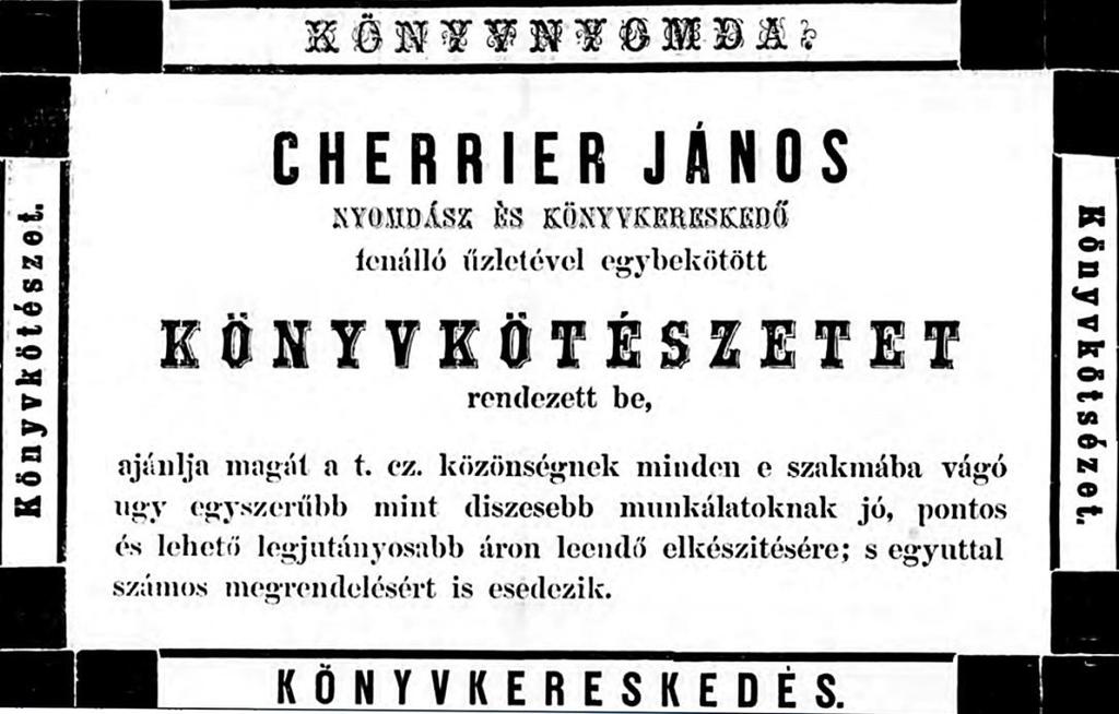 ) 24. kép Cherrier János hirdetése saját lapjában