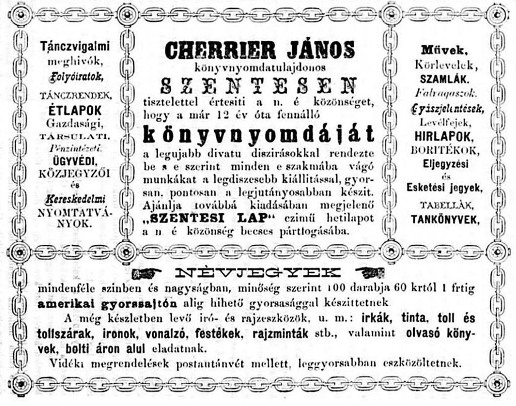 ) 26. kép Cherrier János hirdetése saját lapjában