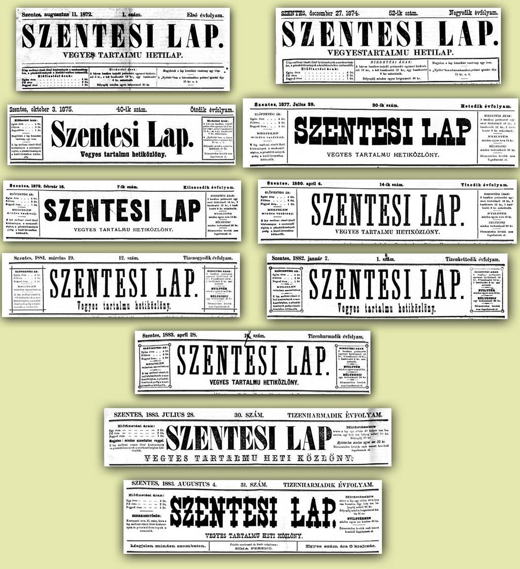 27. kép A Szentesi Lap fejlécének tipográfiai változásai