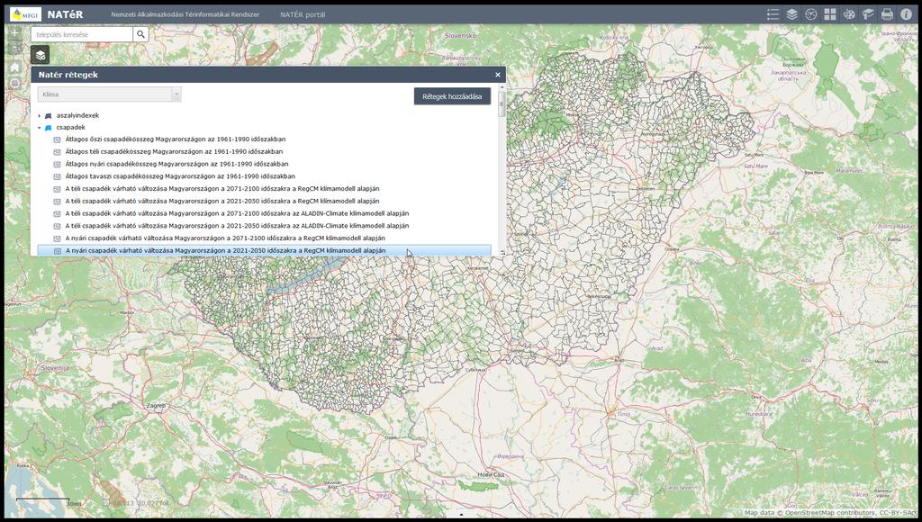 Térképi portál 10 10 km felbontás 912 db tematika (adatréteg) 650 db térképi réteg