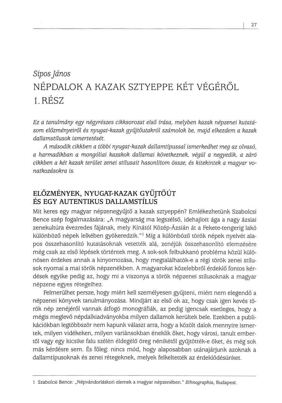 27 Sipos János NÉPDALOK A KAZAK SZTYEPPE KÉT VÉGÉRŐL l.