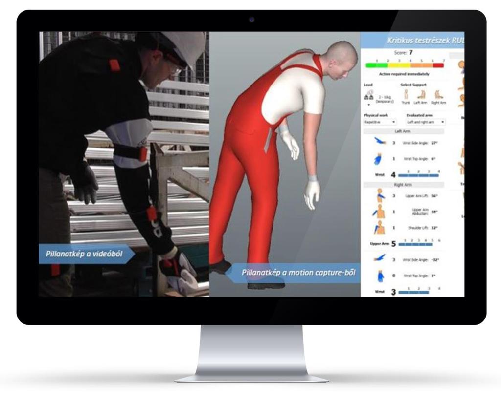SZIMULÁCIÓ ÉS ANALÍZIS Az importált mozgásfájlok és CAD fájlok ViveLab Ergo háromdimenziós, virtuális környezetében bármilyen szögből visszanézhető.