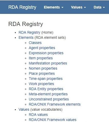 RDA Registry Az RDA regiszter tartalmazza az RDA elemkészletet a kapcsolatokkal és az