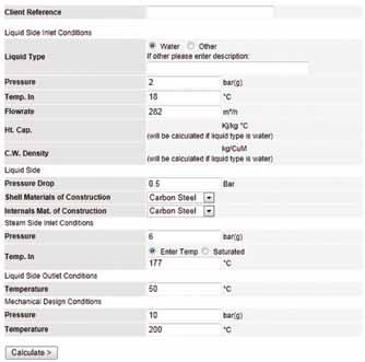 Online méretezési program (software) Gőz Példa: A felfűtendő víz hőmérséklete 18 ºC, nyomása 2 bar g, mennyisége 282 m 3 /h. A vizet 50 ºC-ra kell felmelegíteni 6 bar g 177 ºC-os túlhevített gőzzel.