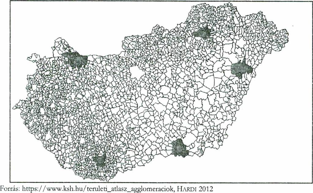 A SZUBURBANIZÁCIÓ NÉHÁNY VÁLASZTÁSFÖLDRAJZI SAJÁTOSSÁGA... 63 1. ábra A vizsgált agglomerációk, településegyüttesek Figure 1.