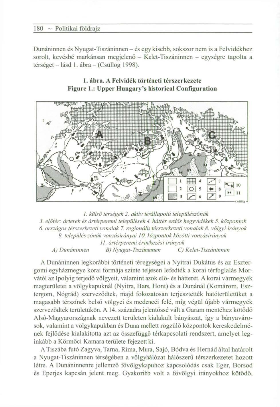 180 ~ Politikai földrajz Dunáninnen és Nyugat-Tiszáninnen - és egy kisebb, sokszor nem is a Felvidékhez sorolt, kevésbé markánsan megjelenő - Kelet-Tiszáninnen - egységre tagolta a térséget - lásd 1.