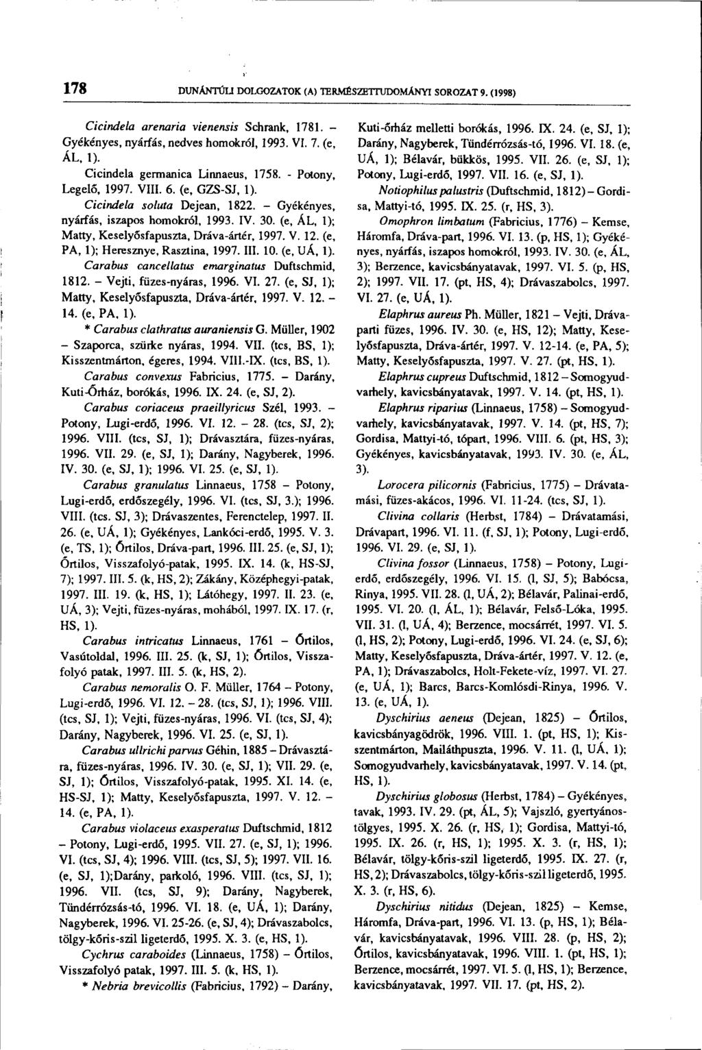 178 DUNÁNTÚLI DOLGOZATOK (A) TERMÉSZETTUDOMÁNYI SOROZAT 9. (1998) Cicindela arenaria vienensis Schrank, 1781. - Gyékényes, nyárfás, nedves homokról, 1993. VI. 7.