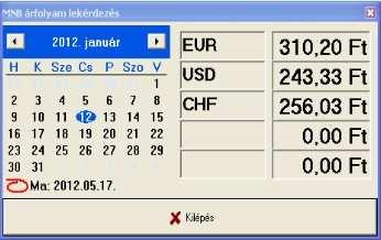 5.6. MNB Árfolyam Az MNB árfolyam opció segítségével az MNB közép árfolyamtok kérhetjük le adott dátumra.