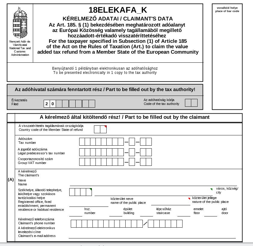 érintett tagállam részére Magyarországon a visszatérítési időszakra vonatkozó ELEKAFA nyomtatványt