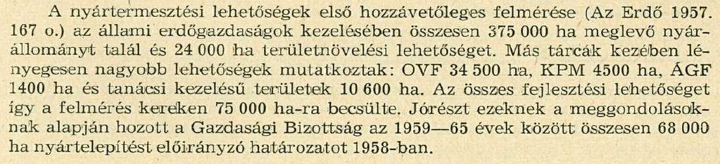 1958. Megalakult az Országos Nyárfabizottság (Jérome René 1966): A