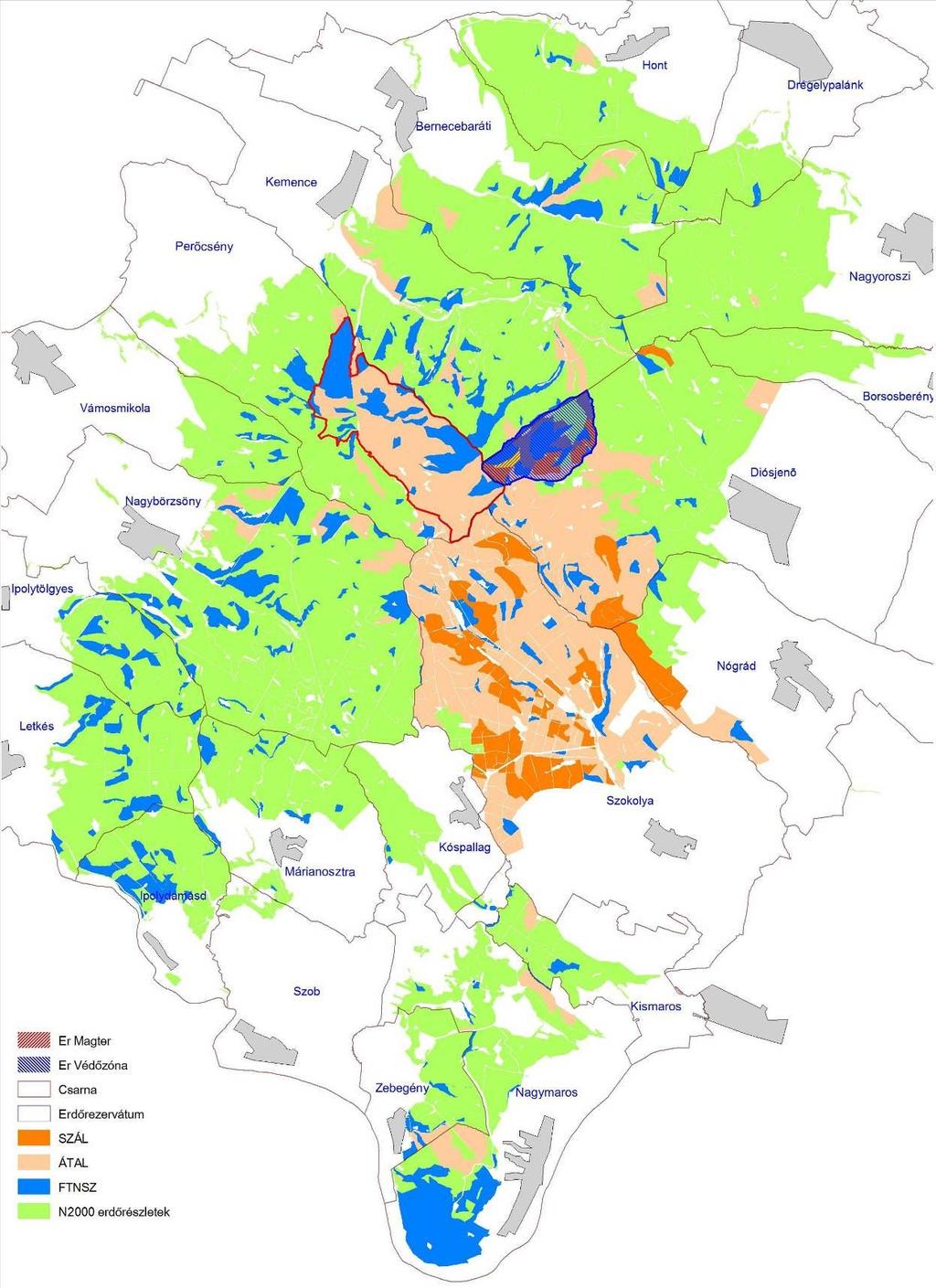 A nemvágásos üzemmódú erdőrészletek elhelyezkedését az alábbi 2. sz. térkép szemlélteti.