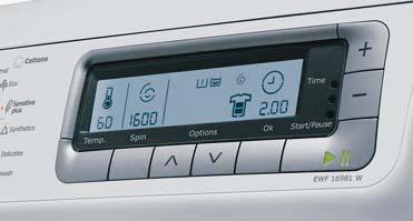 4 electrolux Time Manager mosógép Time Manager emutatjuk a Time Manager funkciót, amely lehetőséget ad Önnek, hogy saját maga döntsön arról, mennyi időt vegyen igénybe a mosási ciklus.