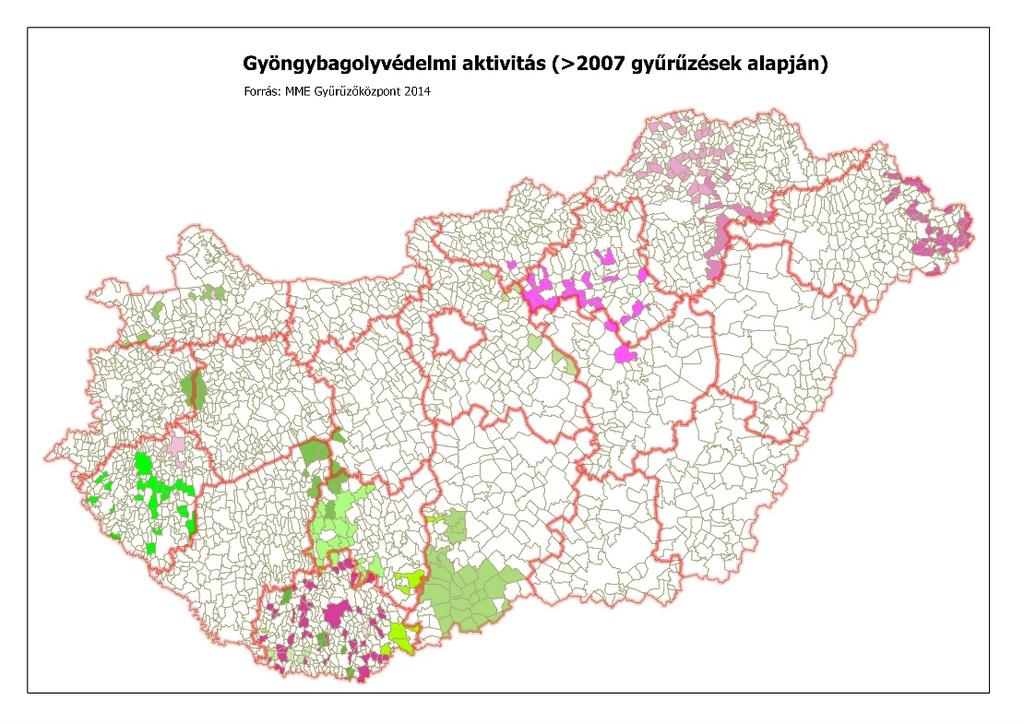 2) Elkészül egy térképes adatbázis, az átfedések elkerülése érdekében amely mutatja a gyöngybagoly- és