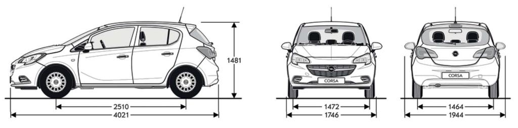 Műszaki adatok 3 Általános tulajdonságok Általános tulajdonságok Karosszéria méretek (mm) 3ajtós 5ajtós Csomagtartó méretek (ECIE/GM) (mm) 3ajtós Magasság 1479 1481 Hossz a hátsó ülésig 705 Hosszúság