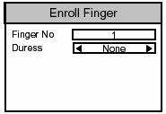 Ha kiválasztotta a felhasználó bevitelét /Enroll User/ a felhasználói menüből, a következő menüpontok jelennek meg a kijelzőn.