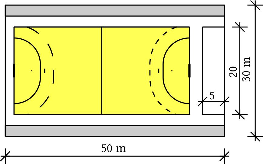 kézilabdapálya, egy földszintes épület és két oldalon egy-egy lelátó (1. ábra).