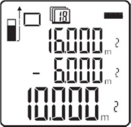 5. Járjon el a fentiekben leírtak szerint, további felületek kivonásához. 18. Térfogatmérés Ez a funkció kizárólag téglatest formájú terek mérésére alkalmas. 1. Nyomja meg kétszer a térfogat mérés gombot (J).