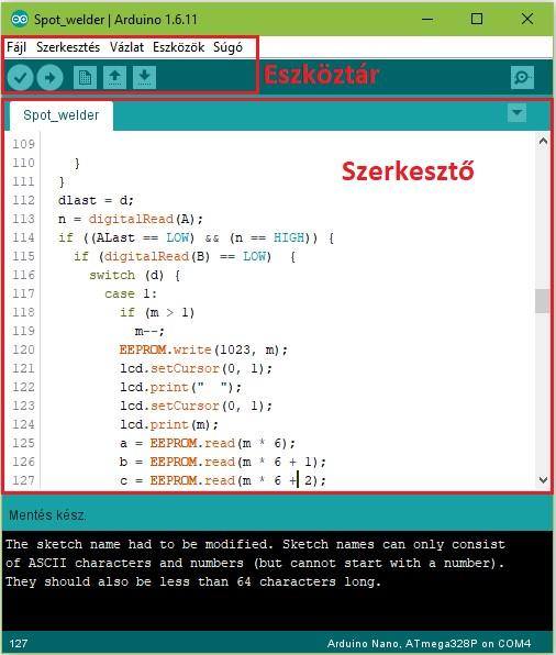 akkumulátor cellákhoz A berendezés megépítéséhez szükséges elemek Gyenes Martin Viktor Az Arduino IDE segítségével programokat készíthetünk, tesztelhetünk, majd feltölthetjük a Board-ra.