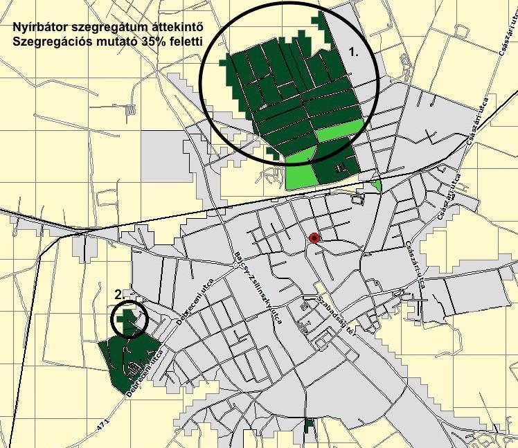 STRATÉGIA 192 6. térkép Nyírbátor szegregátumai a 2011.