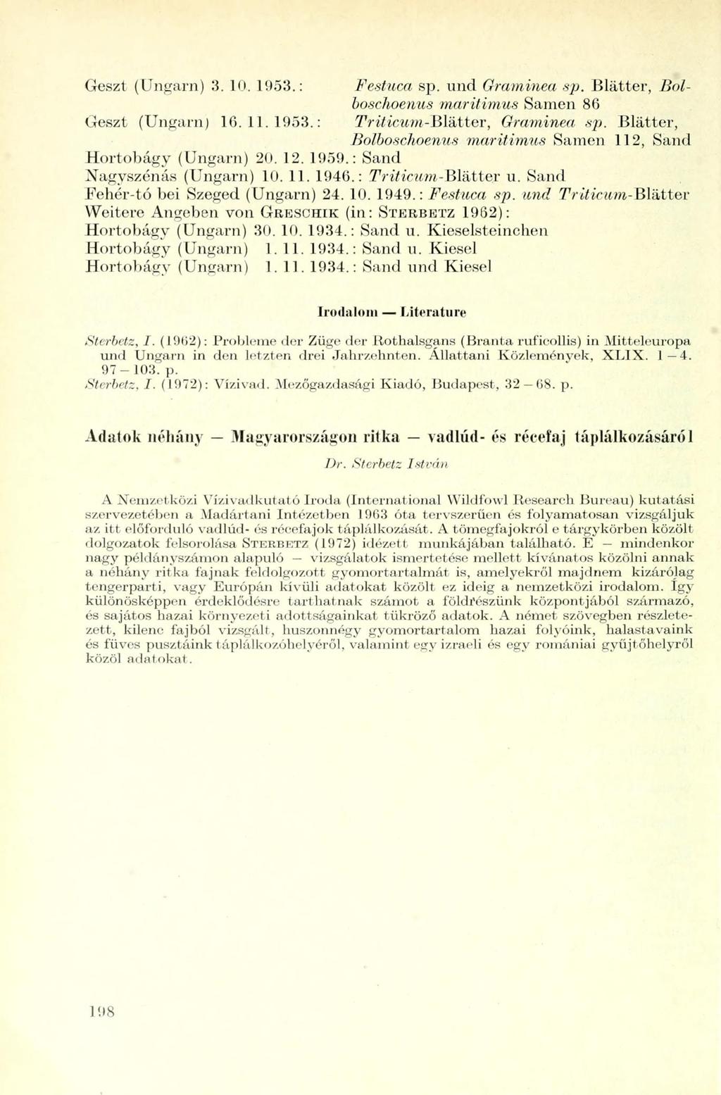 Geszt (Ungarn) 3. 10, 1953.: Festuca sp. und Graminea sp. Blätter, Bolboschoenus maritimus Samen 86 Geszt (Ungarn) 16.11.1953.: Triticum-Blätter, Graminea sp.