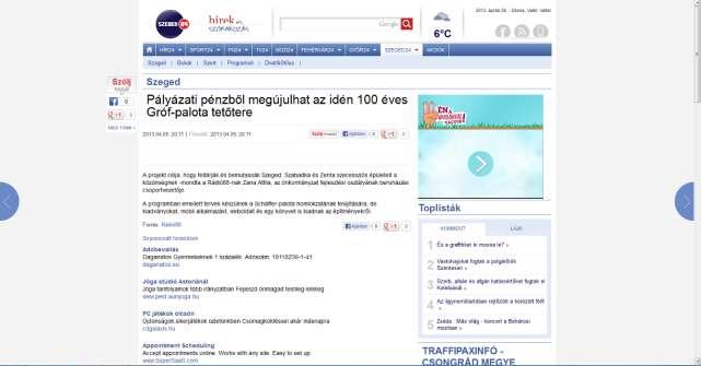 szeged.hir24.hu http://szeged.hir24.hu/szeged/2013/04/05/palyazati-penzbol-megujulhat-az-iden-100-evesgrof-palota-tetotere/~~fokusz Pályázati pénzből megújulhat az idén 100 éves Gróf-palota tetőtere 2013.