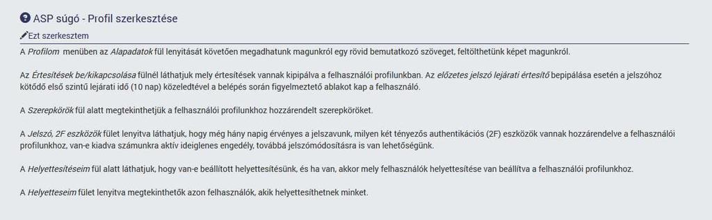 A kiválasztott oldalhoz tartozó súgószöveg a jobb oldali oldalsávban jelenik meg.