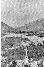 10. sz. kép: A Piave folyó völgye 1918-ban A hirtelen árhullám, a folyó vízszintjének megemelkedése, és szélesebb partmenti területek elöntése következtében sok katona vízbefulladt.