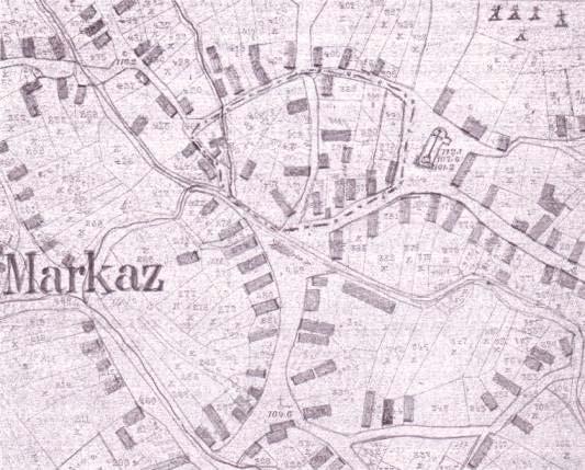 12. sz. ábra: A falu beltelki ingatlanjainak egy részét feltüntető térképszelvény, az 1886-os községi beltelki térképről.