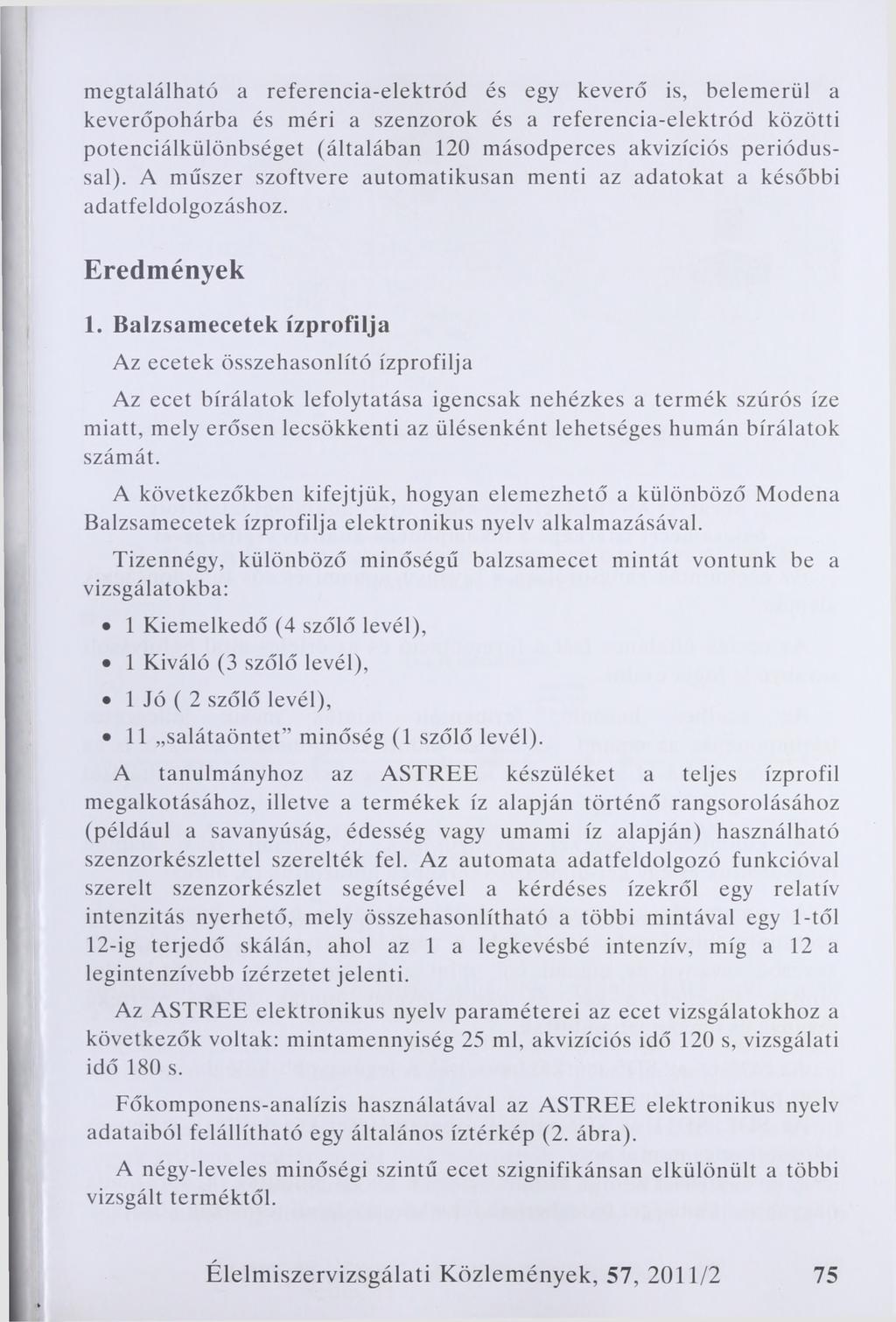 megtalálható a referencia-elektród és egy keverő is, belemerül a keverőpohárba és méri a szenzorok és a referencia-elektród közötti potenciálkülönbséget (általában 120 másodperces akvizíciós