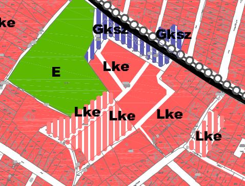 korábban tervezett kertvárosias lakóterület szabályozása a hatályos szerkezeti terv alapján.