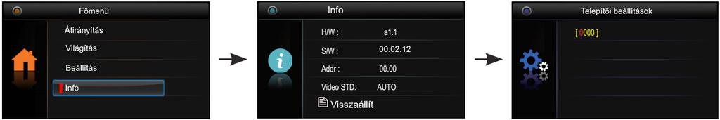 Nyomja meg a Menü gombot a visszaállításhoz, majd újra a Menü gombot a megerősítéshez. 8. Telepítői beállítások 8.1. Telepítői beállítások bevitele 1.