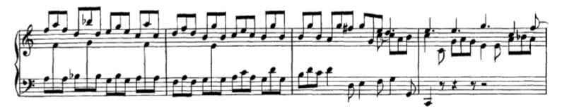 - a szólambelépési sorrend változik: Alt, Tenor, Basszus, Szoprán. - a téma újra bemutatásait nemcsak kontra szubjektum kíséri, hanem téma szegmentumok is. 3.
