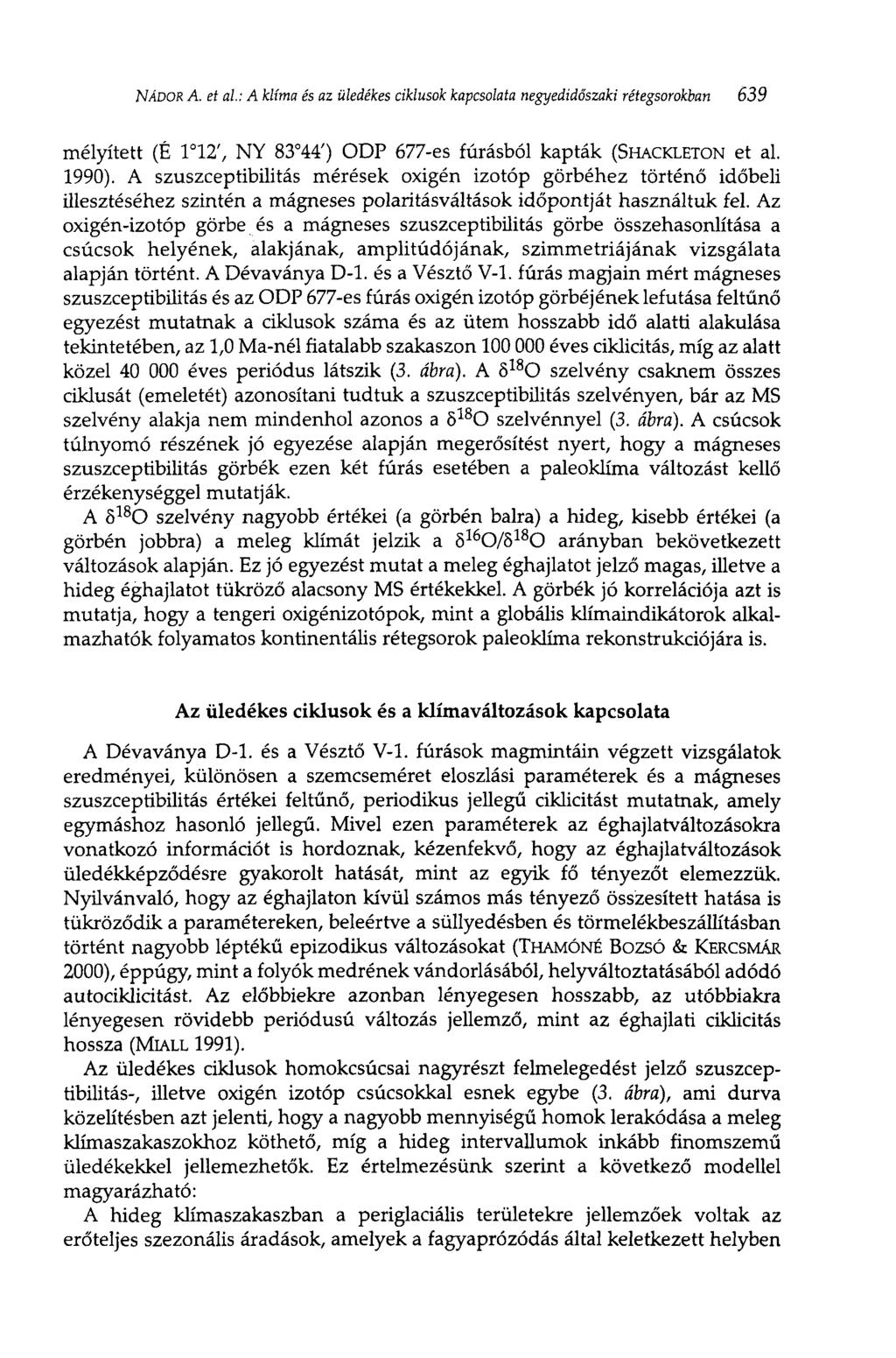 NÁDOR A. et al: A klíma és az üledékes ciklusok kapcsolata negyedidőszaki rétegsorokban 639 mélyített (É 1 12', NY 83 44') ODP 677-es fúrásból kapták (SHACKLETON et al. 1990).