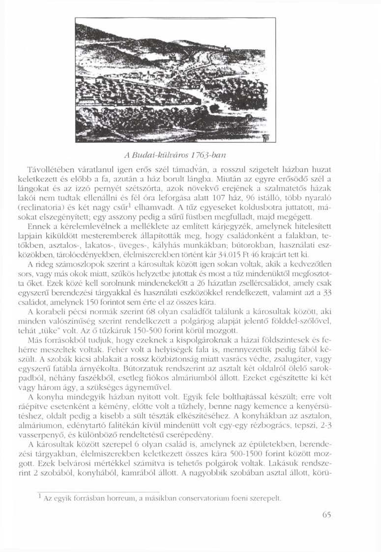A Budai-külváros 1763-ban Távollétében váratlanul igen erős szél támadván, a rosszul szigetelt házban huzat keletkezett és előbb a fa, azután a ház borult lángba.