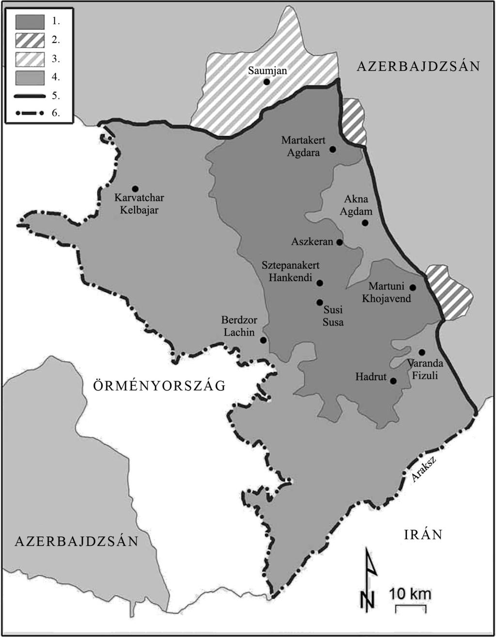 Hegyi-Karabah területének pontos lehatárolása összetett kérdés, amelyet a 2. ábra szemléltet.