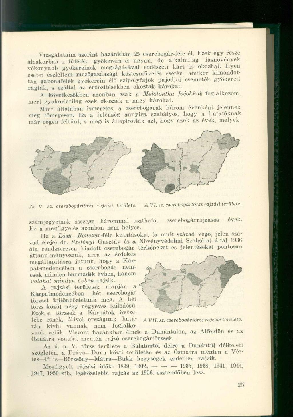 Vizsgálataim szerint hazánkban 25 cserebogár-féle él. Ezek egy része álcakorban & fűfélék gyökerein él ugyan, de alkalmilag fásnövények vékonyabb gyökereinek megrágásával erdészeti kárt is okozhat.