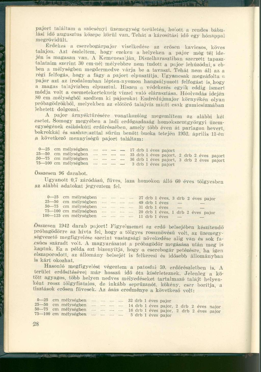 pajort találtam a szőcsényi üzemegység 'területén, holott, a rendes bábulási idő augusztus közepe körül van. Tehát a károsítási idő egy hónappal megrövidült.