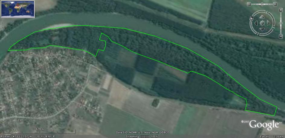 . kép: A tiszavárkonyi vizsgálati terület (Google Earth Pro fedvény).