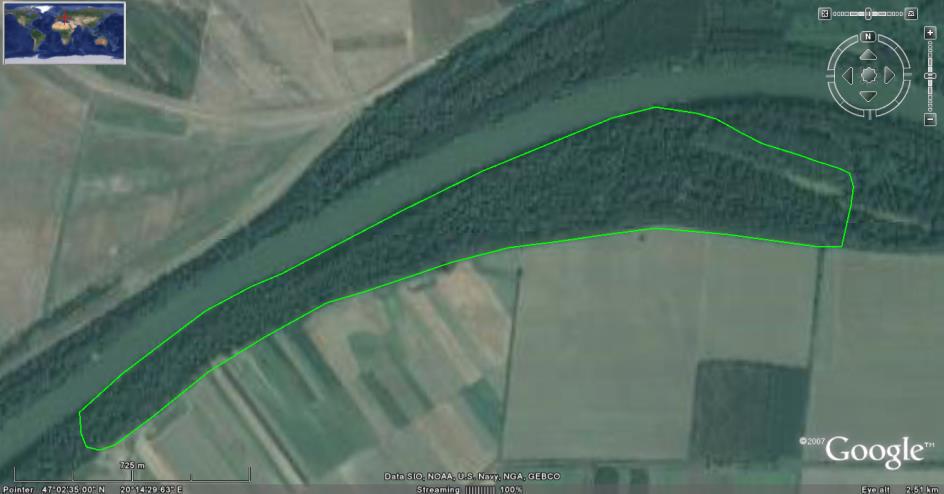 kép: A tiszaroffi vizsgálati terület (Google Earth Pro fedvény) A
