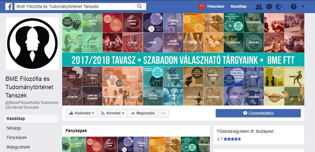 Közérdekű A Filozófia és Tudománytörténet Tanszék Facebook oldala: