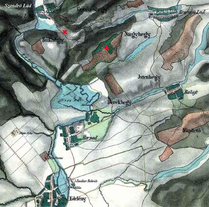 A terület ábrázolása a második katonai felmérés térképlapján. A piros X-ek az álláspontjainkat jelölik. faluhoz értek, akkor tudták meg, hogy erre nem juthatnak tovább Kassa felé.
