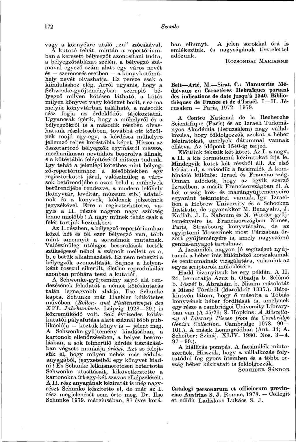 172 Szemle vagy a környékre utaló zu" szócskával.
